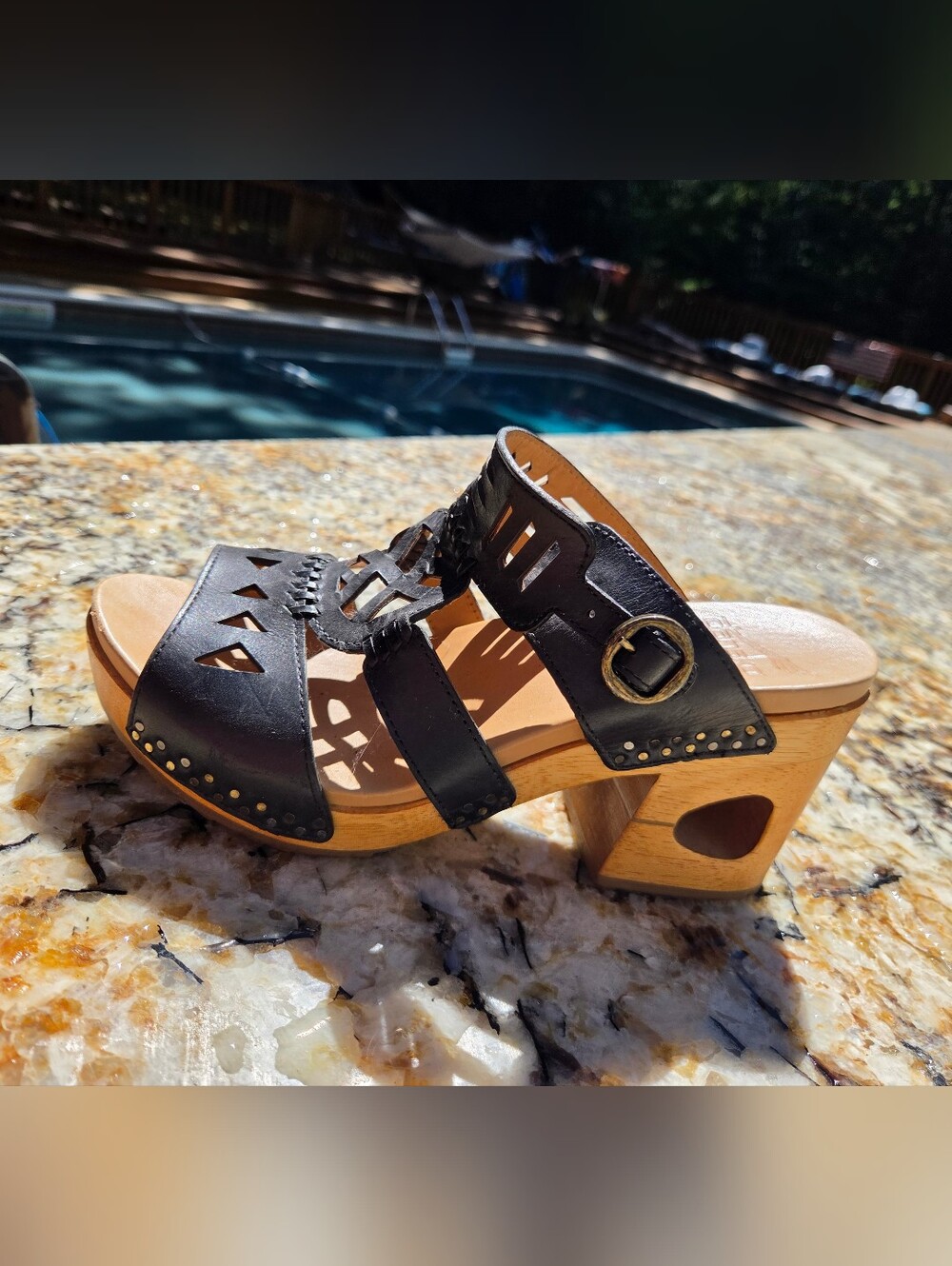 Dansko Black Leather Cutout Clog Sandal